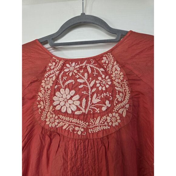 Leaves Of Grass New York Hand Embroidered 100% Silk Boho Luxe Blouse, Size XL - Picture 9 of 12
